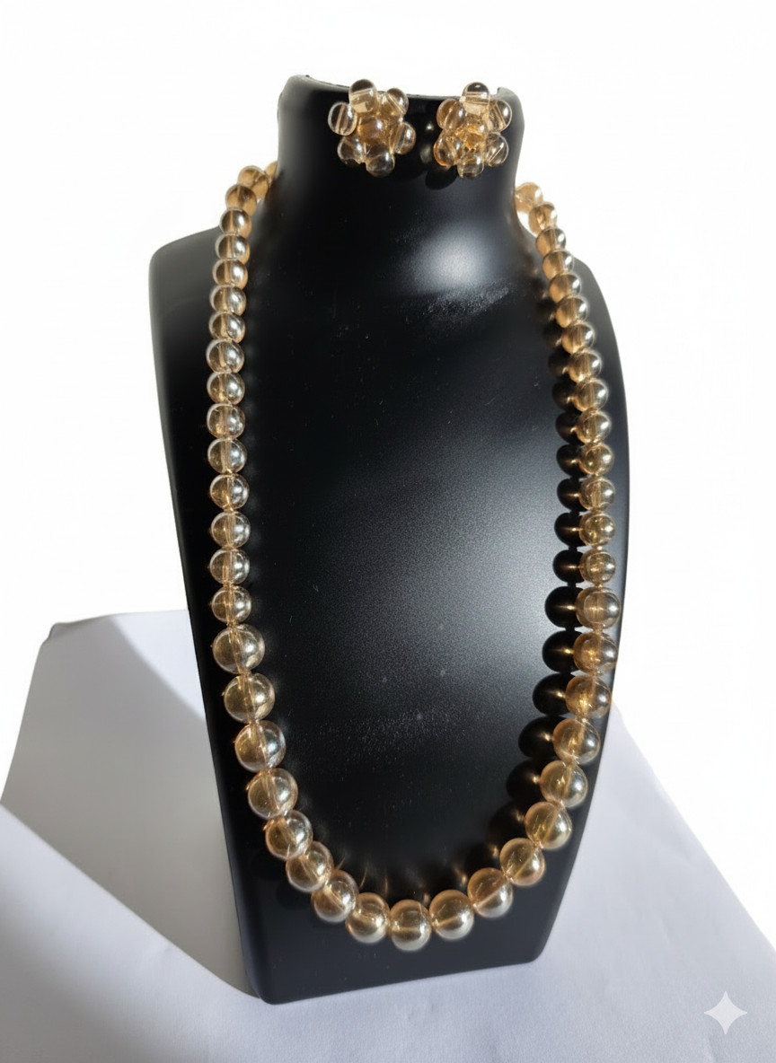 Gold-Tone Beaded Necklace and Matching Clip-On Earrings Set