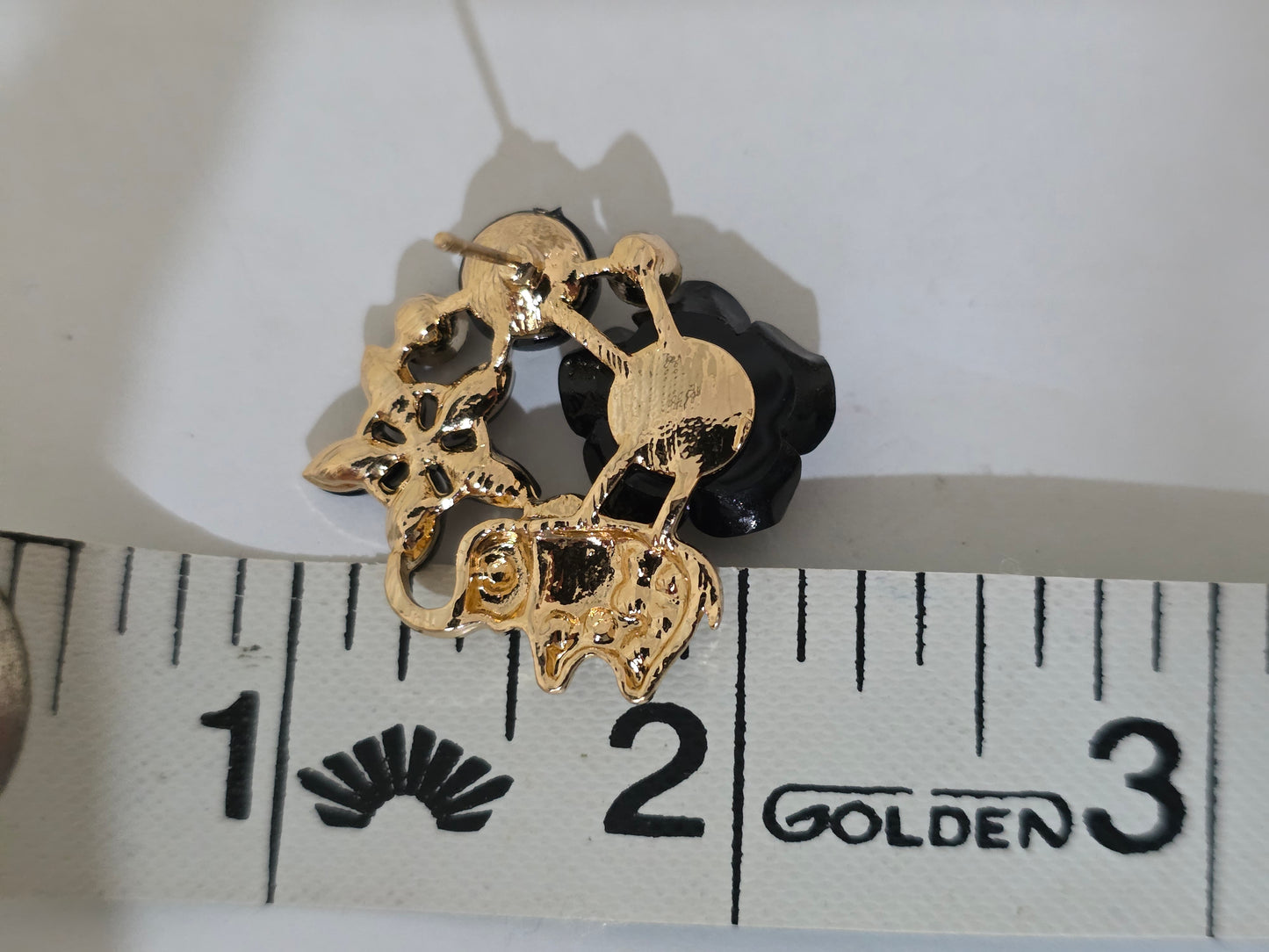 Black Rose Elephant Stud Earrings Gold Tone Floral Party Jewellery + FREE Back