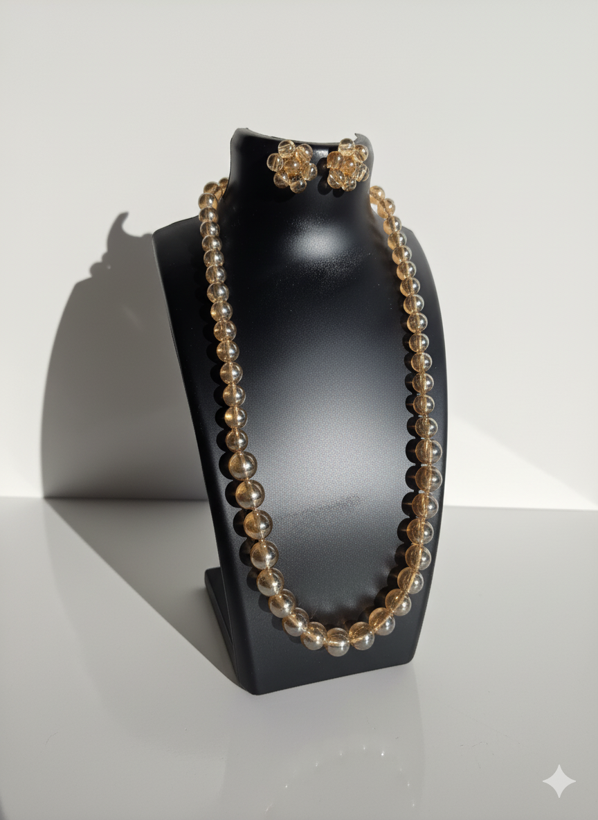 Gold-Tone Beaded Necklace and Matching Clip-On Earrings Set