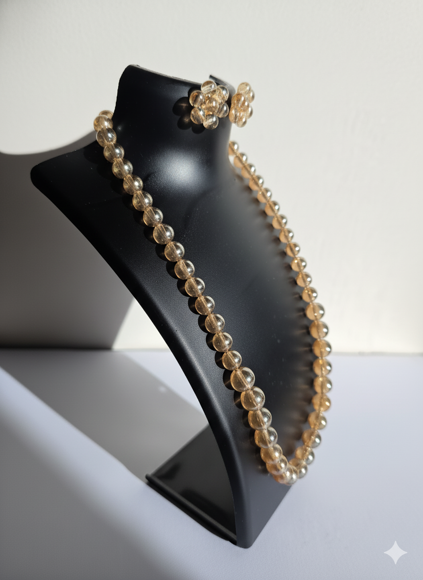 Gold-Tone Beaded Necklace and Matching Clip-On Earrings Set