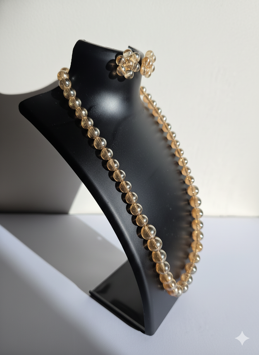 Gold-Tone Beaded Necklace and Matching Clip-On Earrings Set