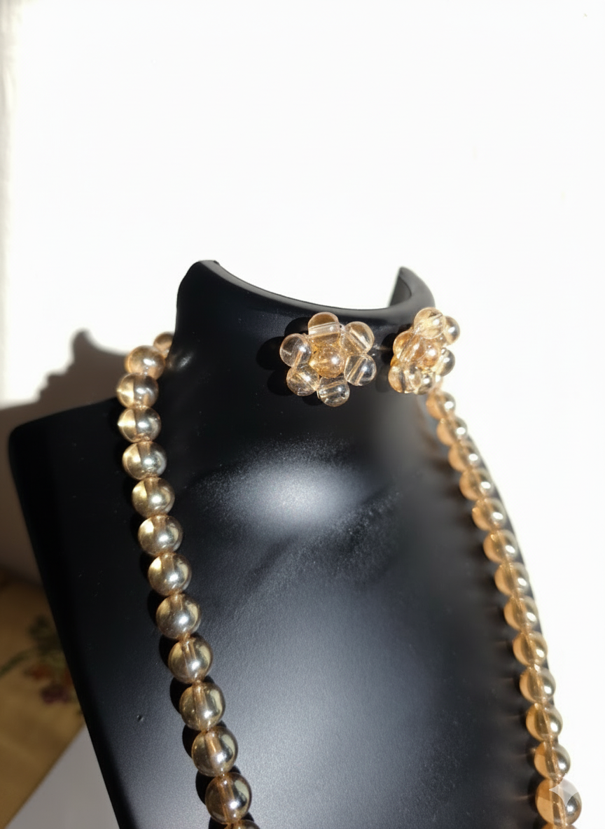 Gold-Tone Beaded Necklace and Matching Clip-On Earrings Set