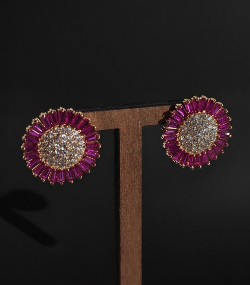 Elegant Gold Tone Crystal Stud Earrings – Classic Statement Design