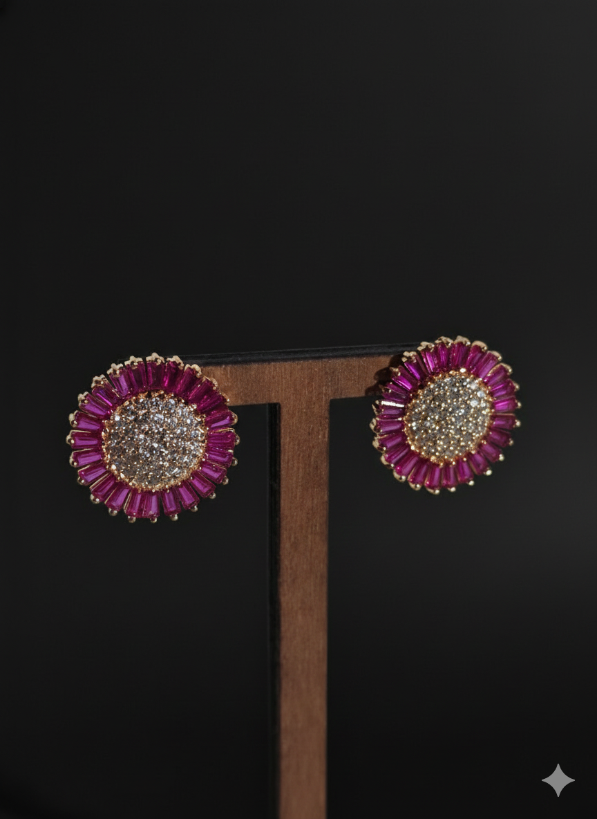 Elegant Gold Tone Crystal Stud Earrings – Classic Statement Design