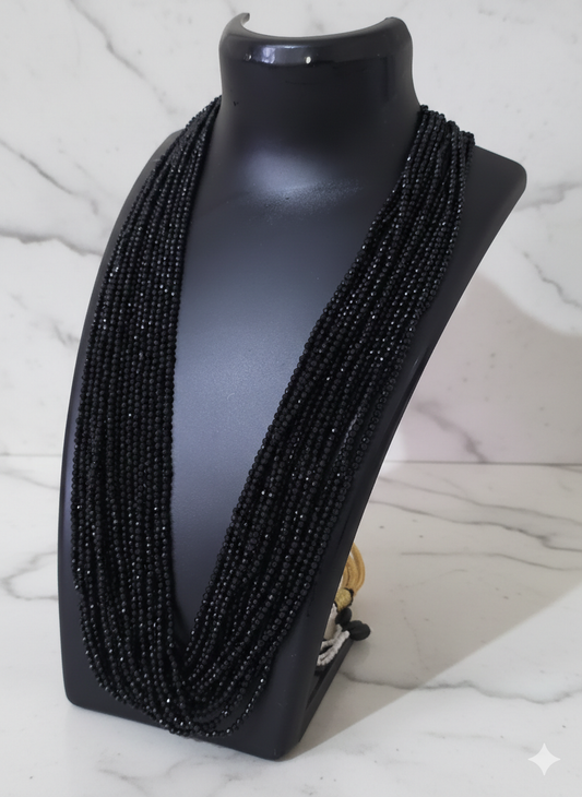 Black Multi Layer Beaded Long Necklace Gold Cord Ethnic Party Jewellery
