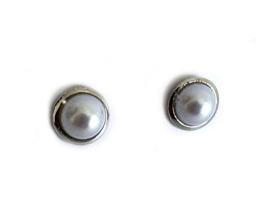 Classic Pearl Stud Earrings with Silver-Tone Border | Elegant Minimal Jewellery