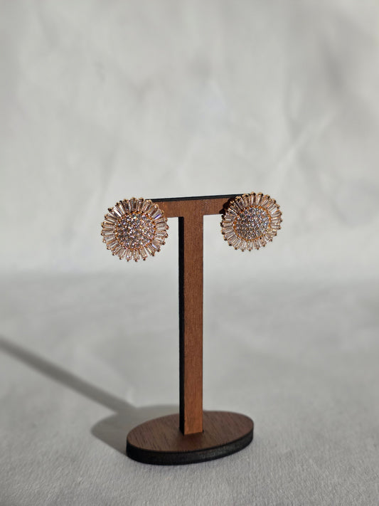 Elegant Gold Tone Crystal Stud Earrings – Classic Statement Design