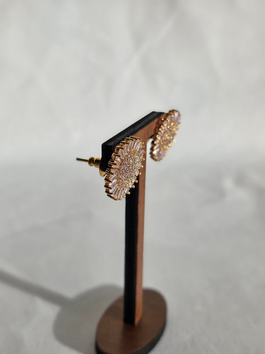 Elegant Gold Tone Crystal Stud Earrings – Classic Statement Design