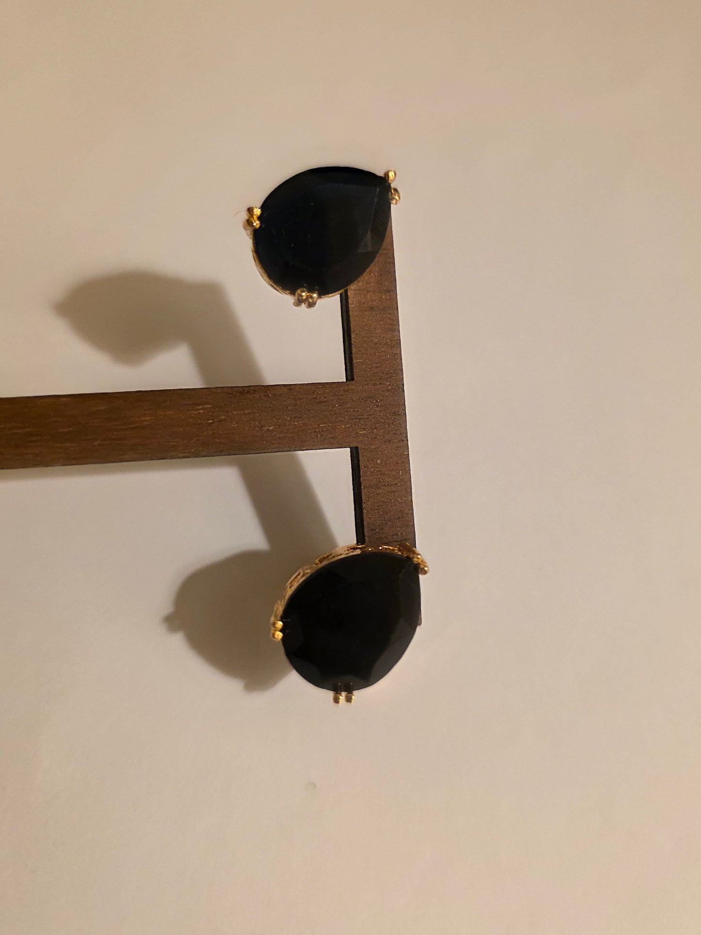 Gold Tone Black Oval Stone Stud Earrings | Elegant Classic Statement Jewellery