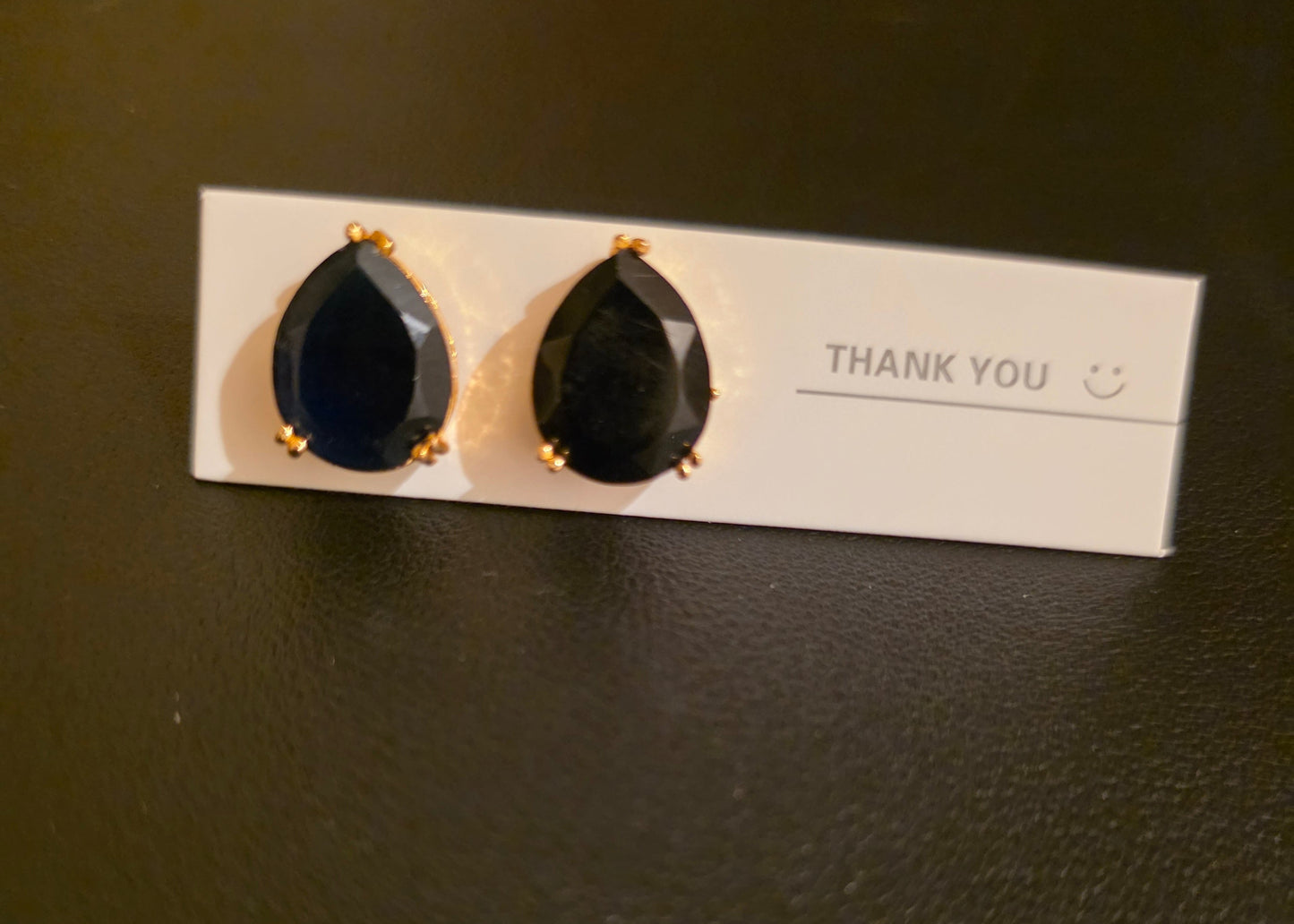Gold Tone Black Oval Stone Stud Earrings | Elegant Classic Statement Jewellery