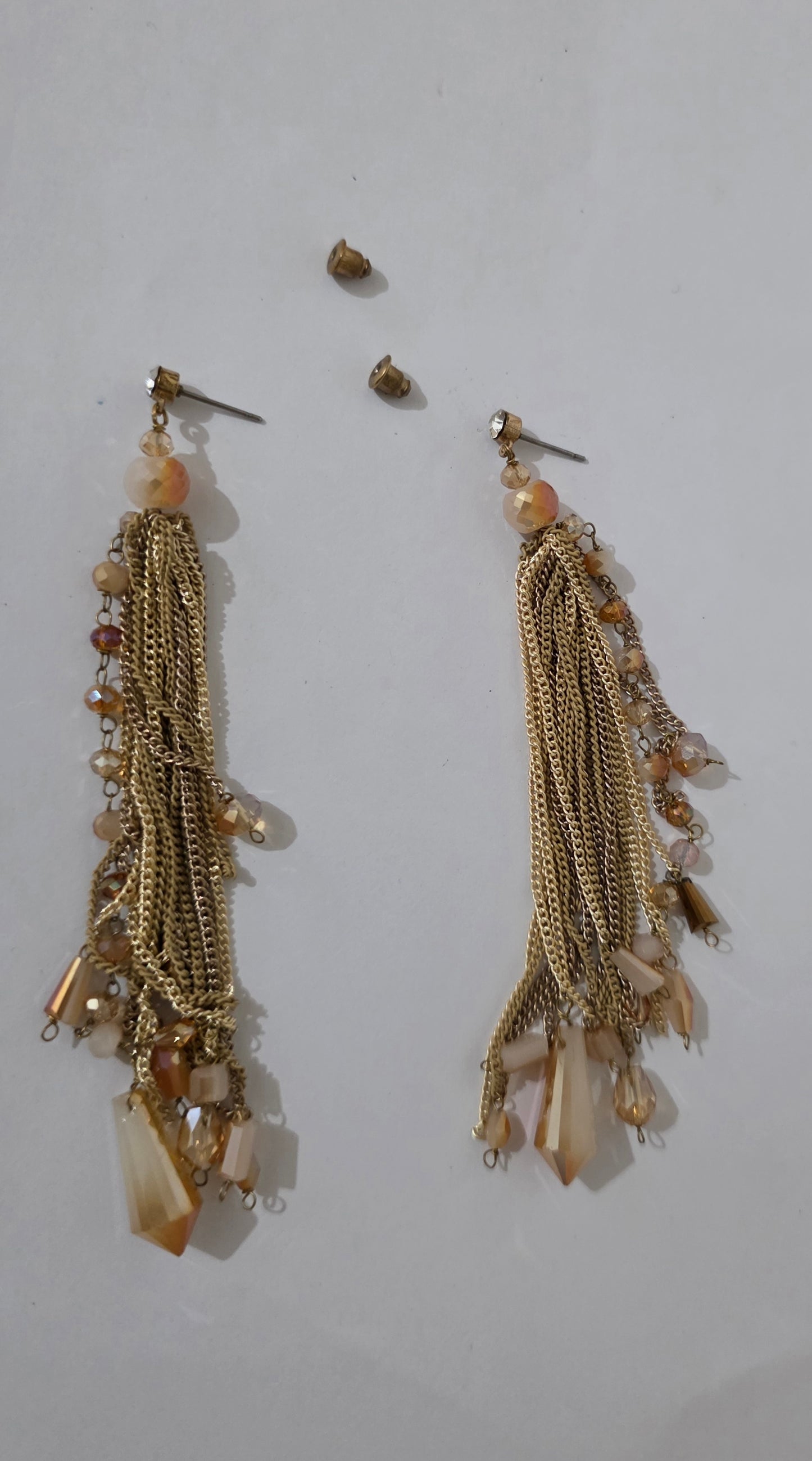 Gold Chain Tassel Drop Earrings Crystal Bead Long Dangle Statement Party