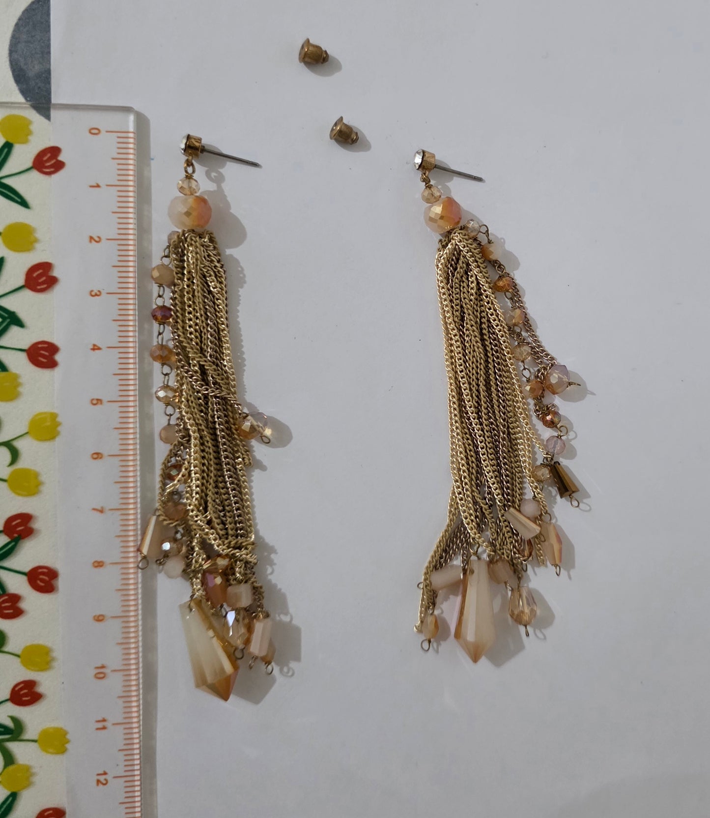 Gold Chain Tassel Drop Earrings Crystal Bead Long Dangle Statement Party