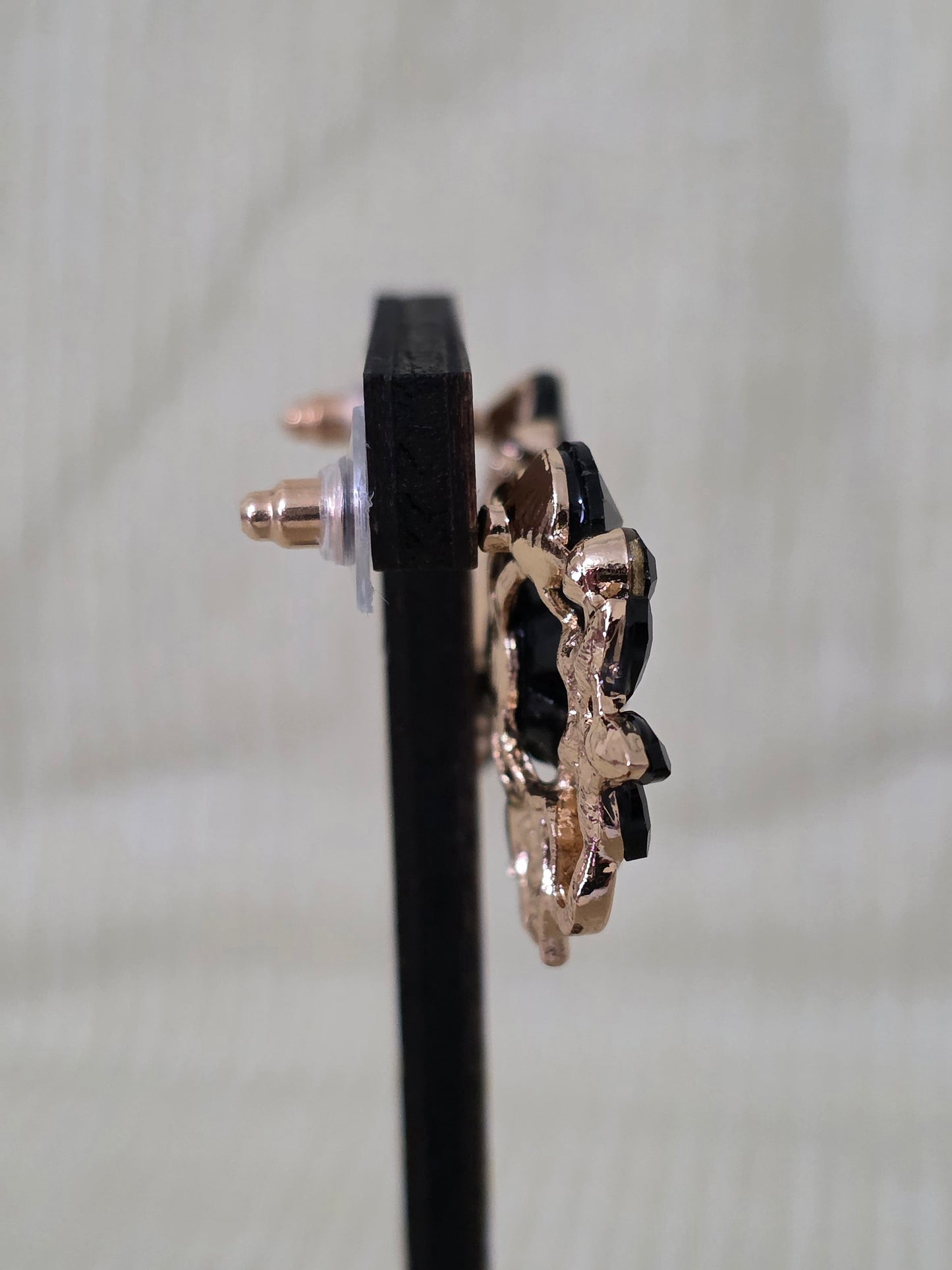 Black Rose Elephant Stud Earrings Gold Tone Floral Party Jewellery + FREE Back