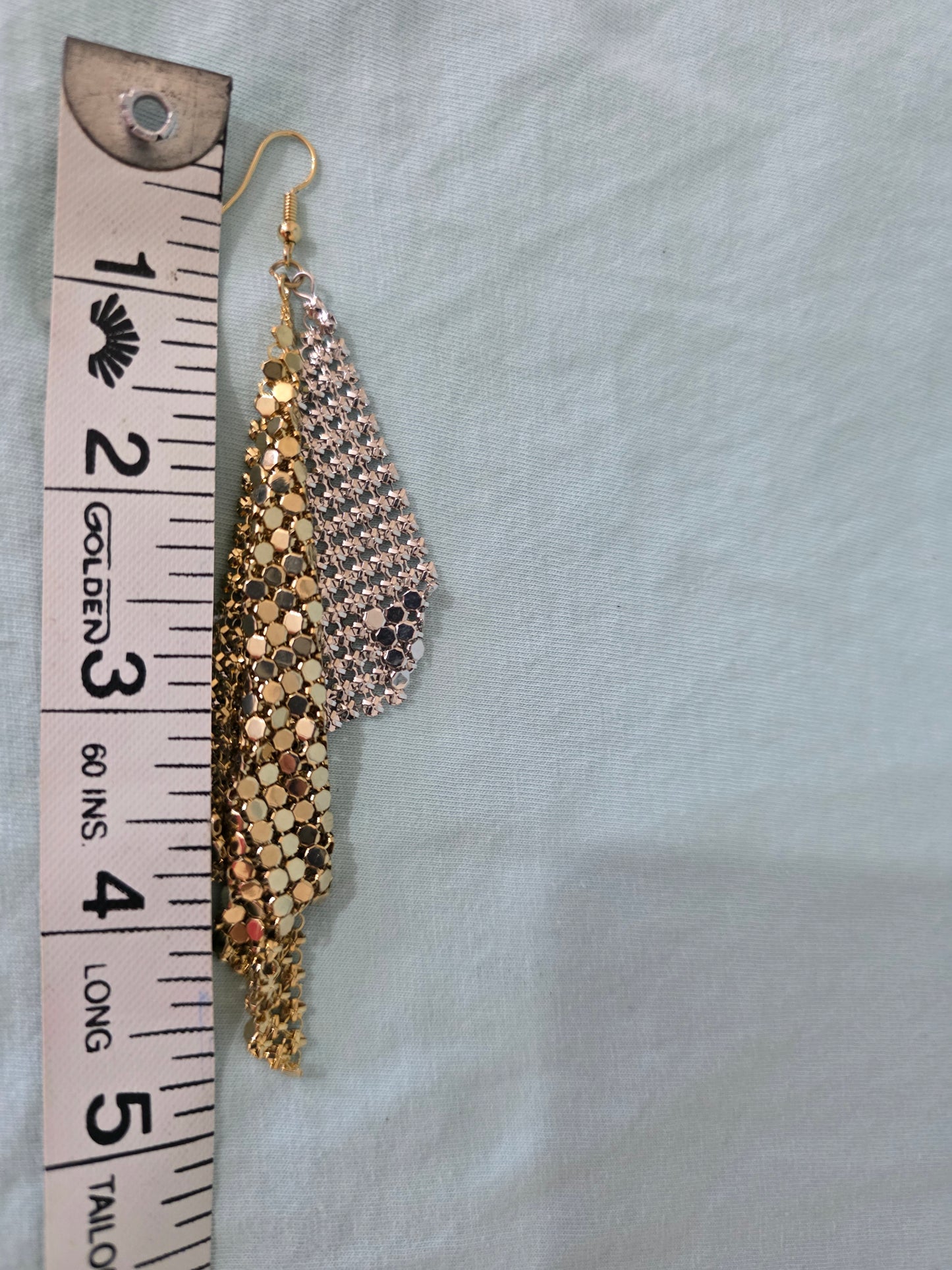 Gold Silver Mesh Tassel Drop Earrings Masquerade Ball Party Statement Dangle