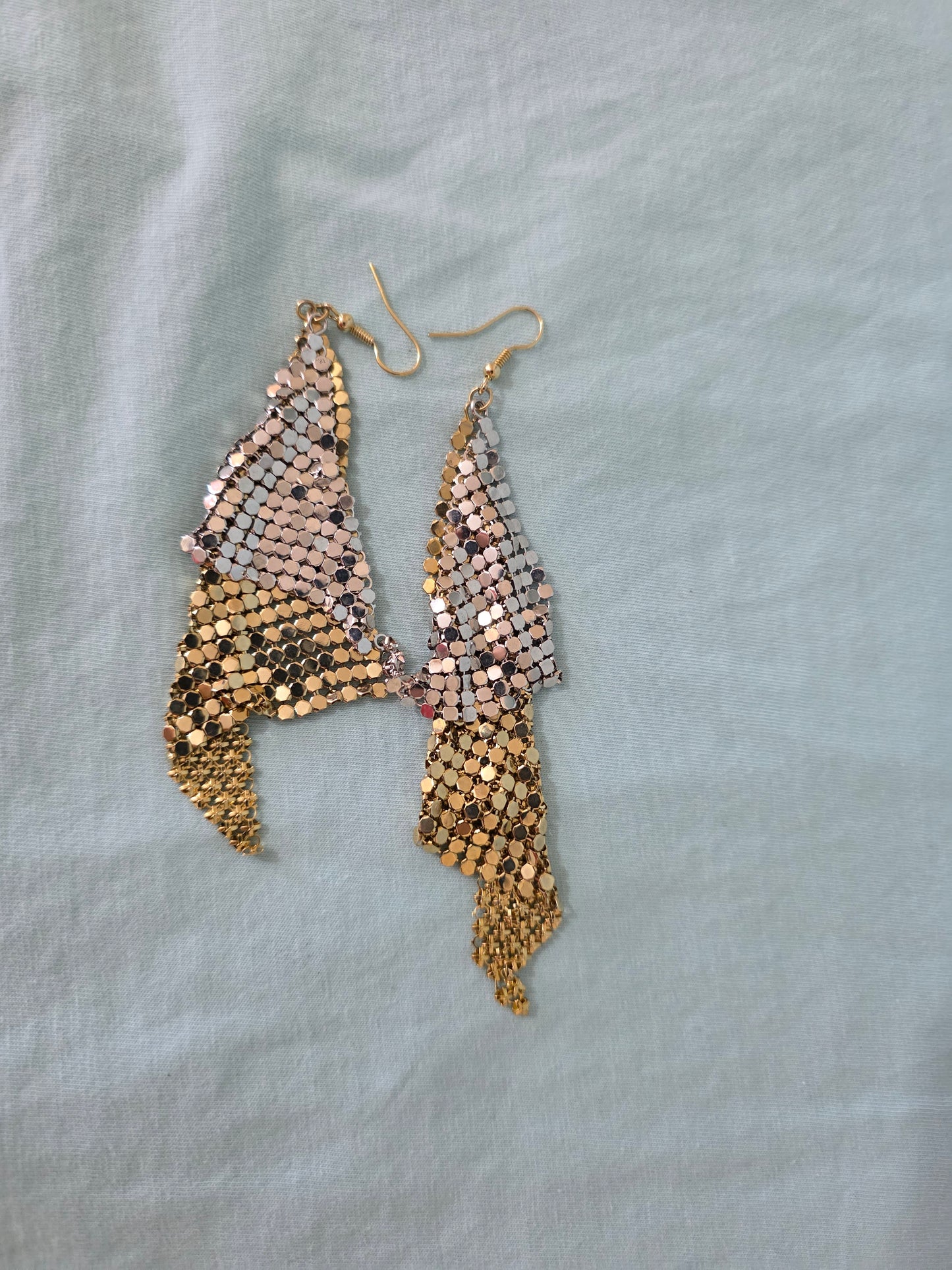Gold Silver Mesh Tassel Drop Earrings Masquerade Ball Party Statement Dangle