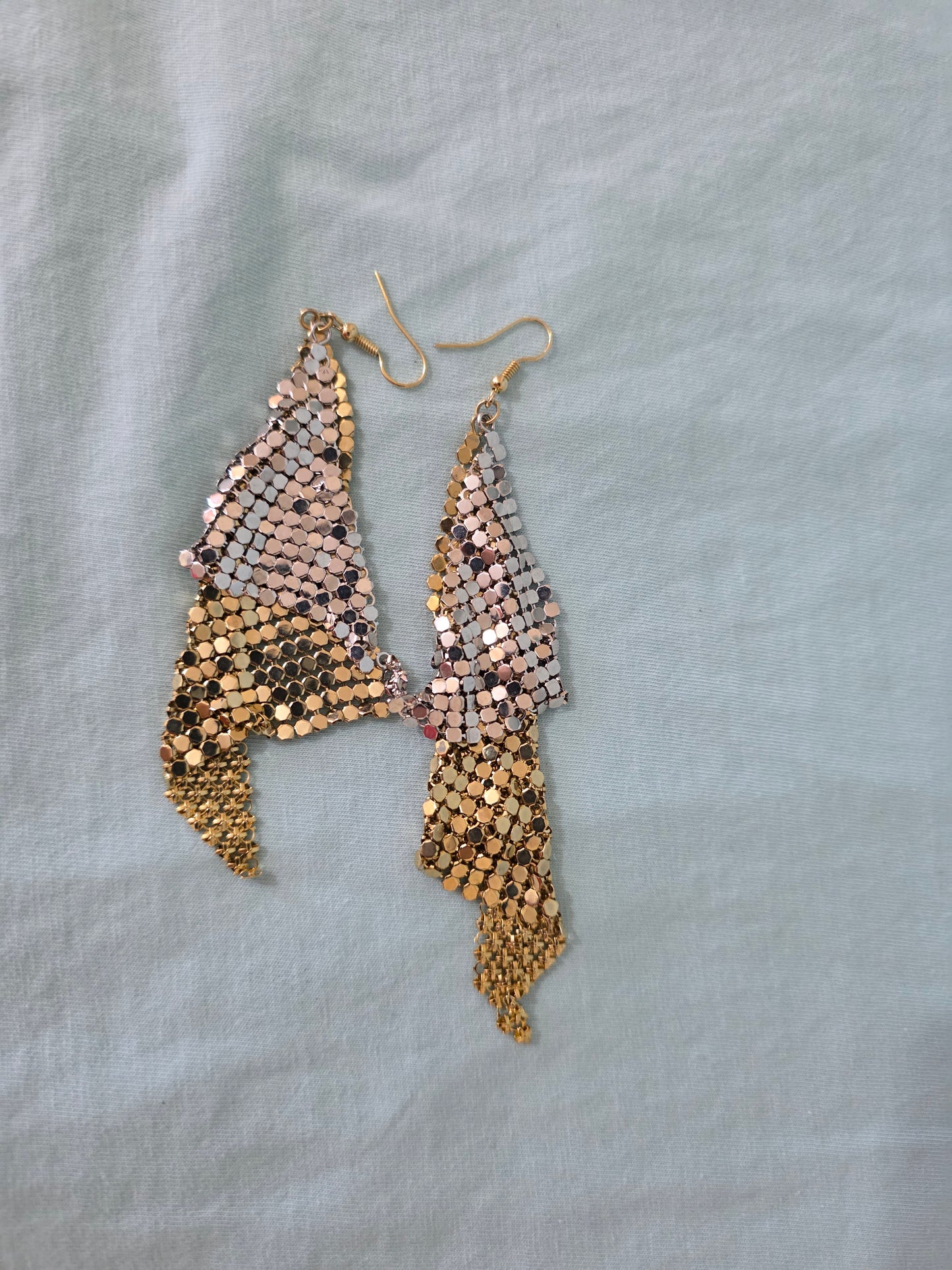 Gold Silver Mesh Tassel Drop Earrings Masquerade Ball Party Statement Dangle