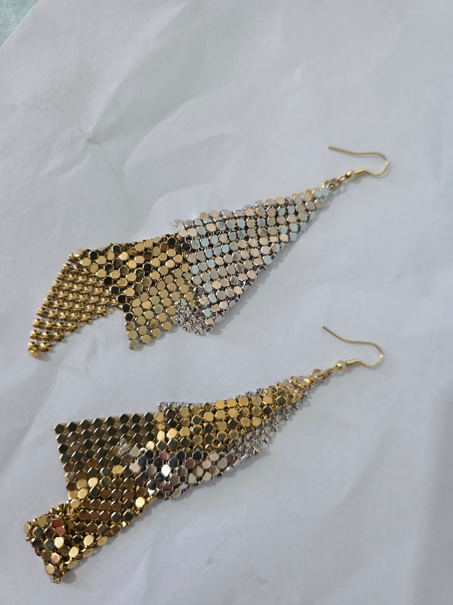 Gold Silver Mesh Tassel Drop Earrings Masquerade Ball Party Statement Dangle