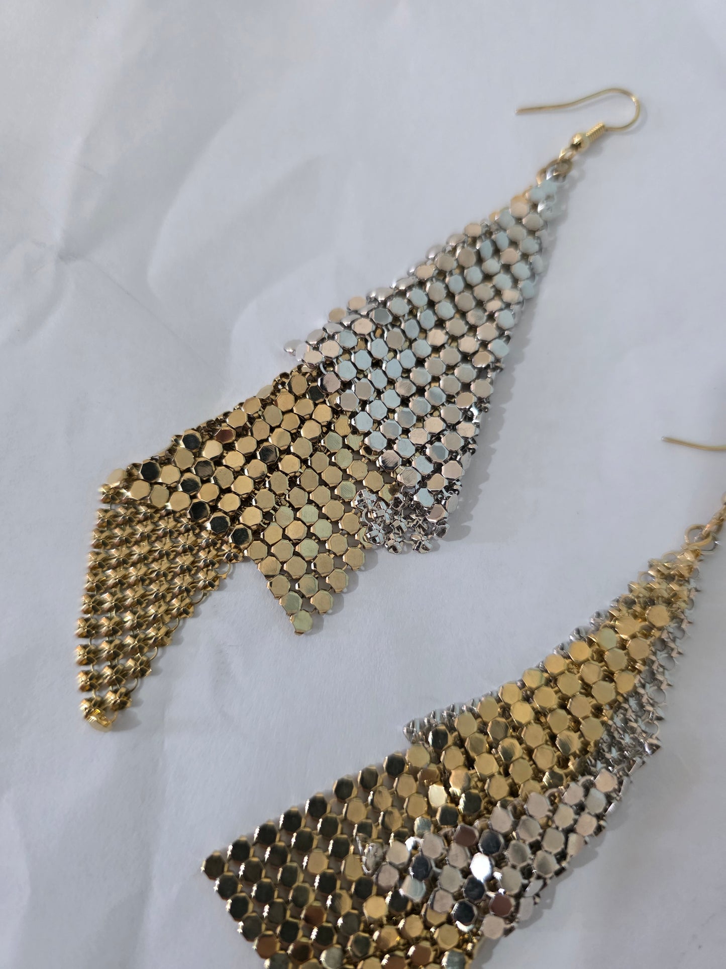 Gold Silver Mesh Tassel Drop Earrings Masquerade Ball Party Statement Dangle