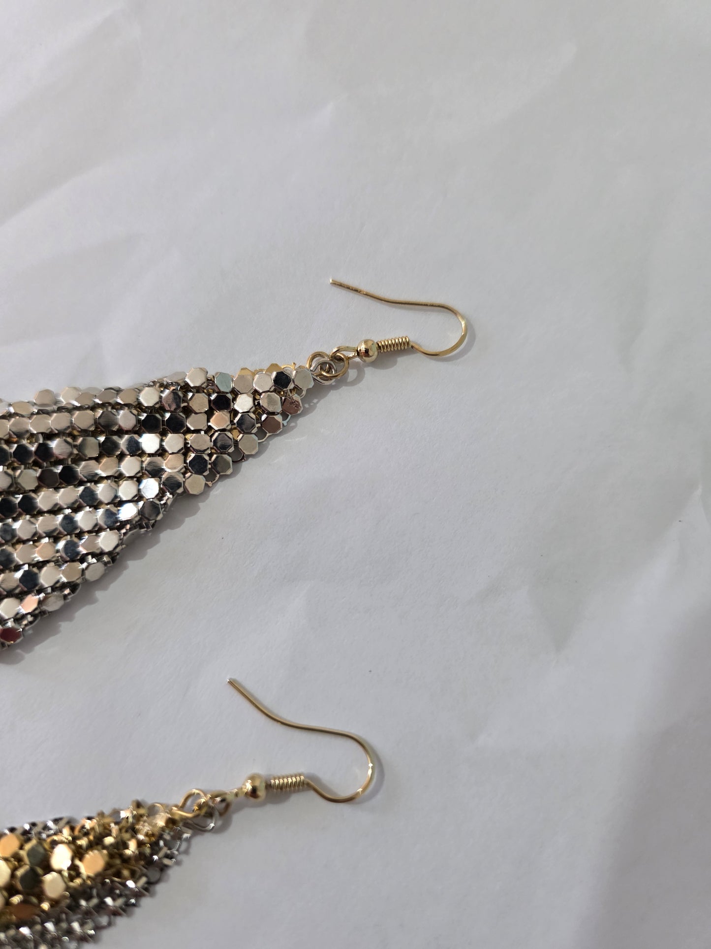 Gold Silver Mesh Tassel Drop Earrings Masquerade Ball Party Statement Dangle