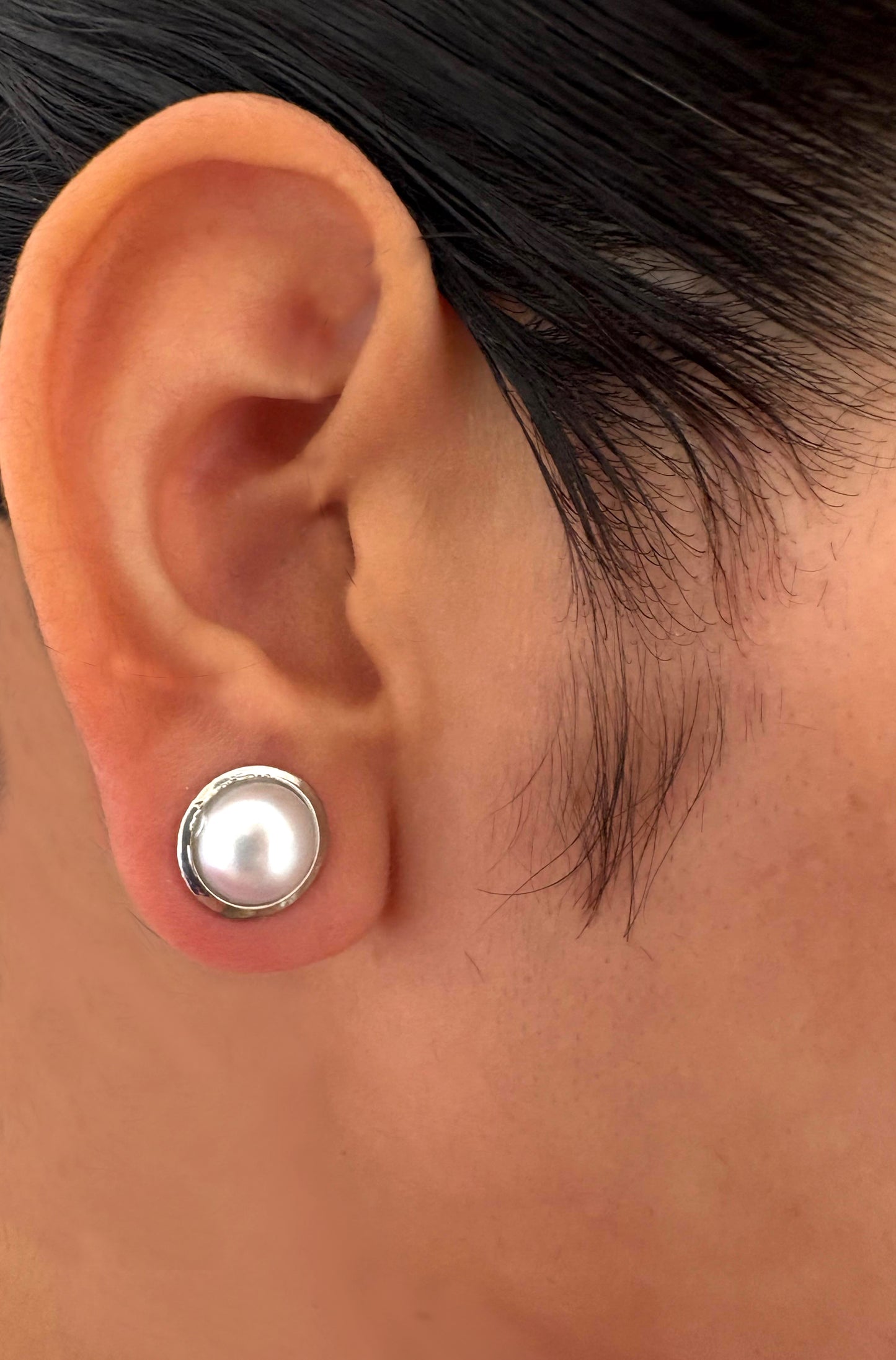Classic Pearl Stud Earrings with Silver-Tone Border | Elegant Minimal Jewellery
